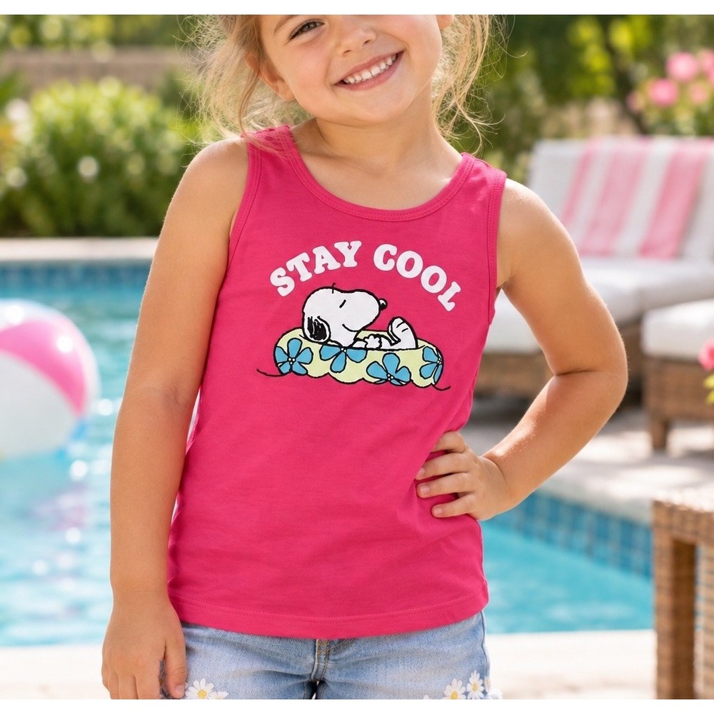 Peanuts Snoopy Jumping Beans Girls 5T Pink Stay Cool Graphic Racer Tank Top NWT